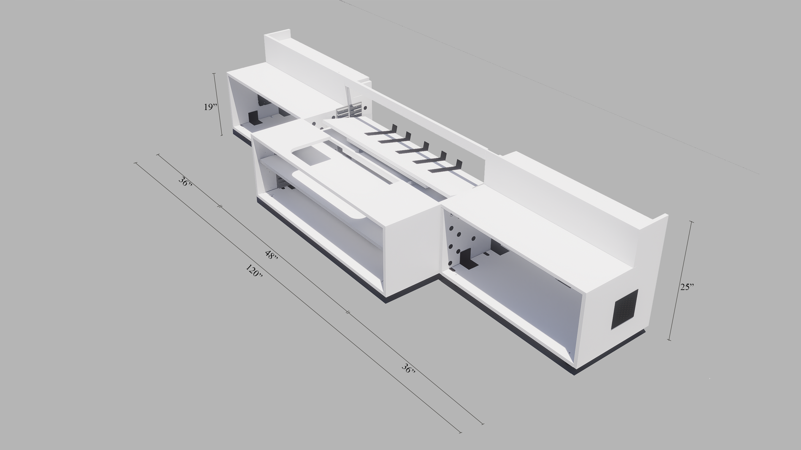 High Profile White Cabinet designed for integrating Ultra Short Throw Projector,Center Channel and Floor raising screen with Open doors.